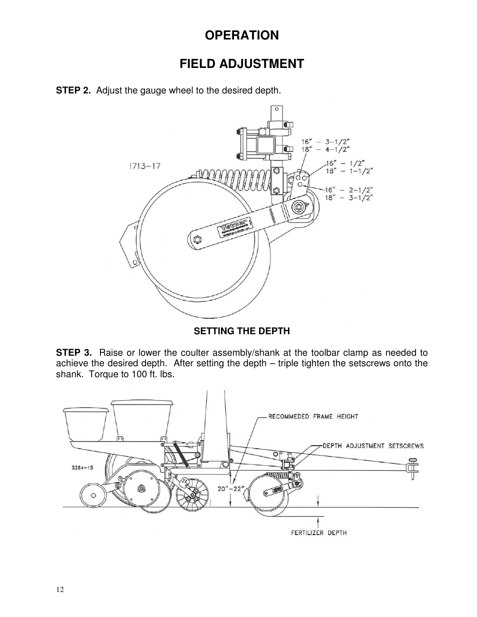 Operation field adjustment | Yetter 3000 Series Viper II Fertilizer Coulter User Manual | Page 12 / 36