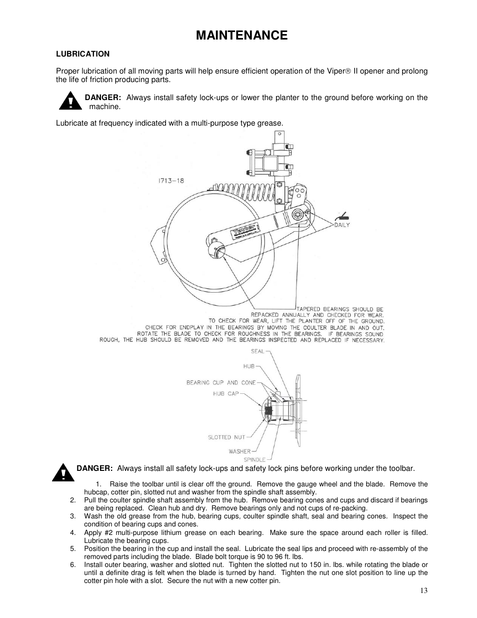 Maintenance | Yetter 3000 Series Viper II Fertilizer Coulter User Manual | Page 13 / 36