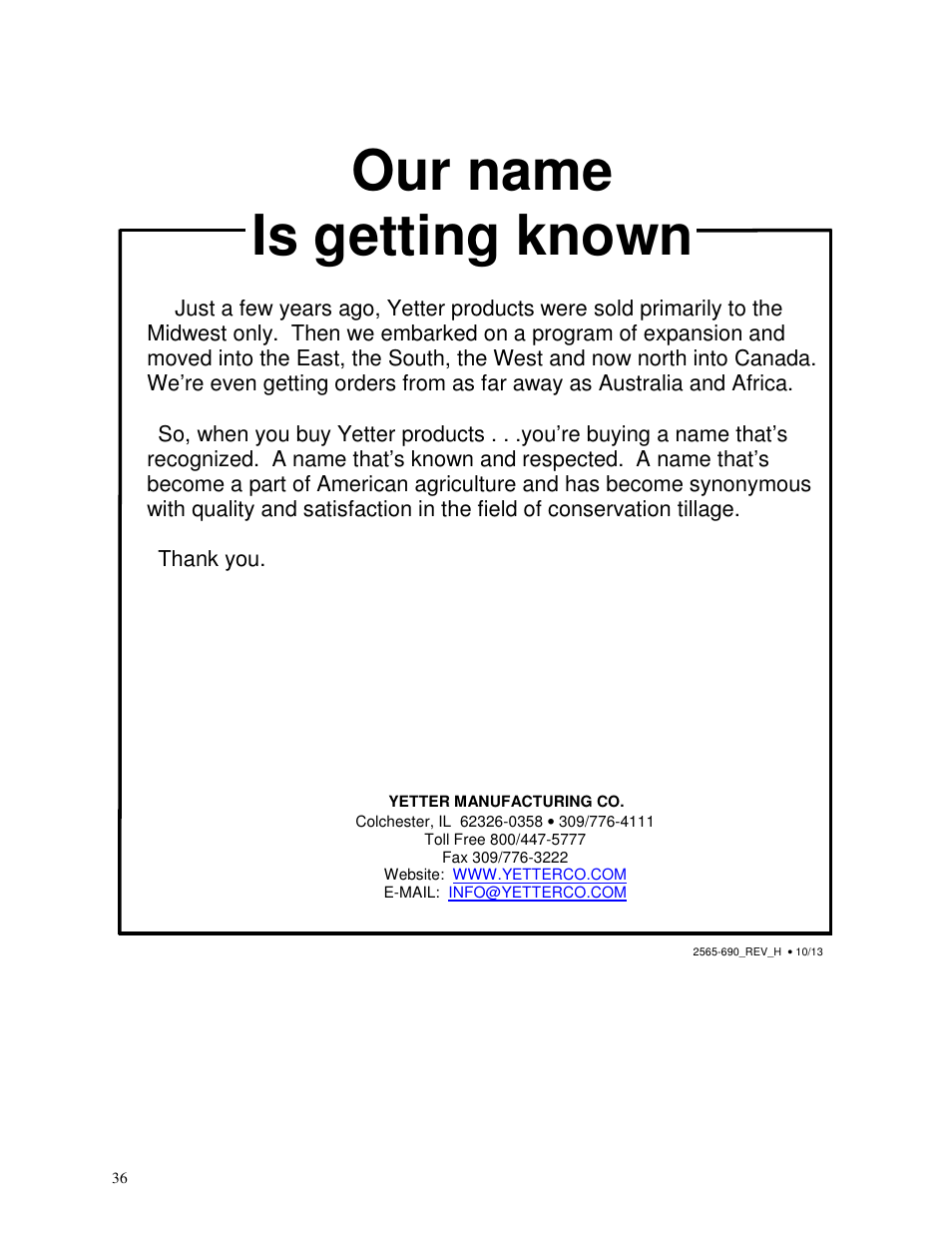 Our name is getting known | Yetter 3000 Series Viper II Fertilizer Coulter User Manual | Page 36 / 36