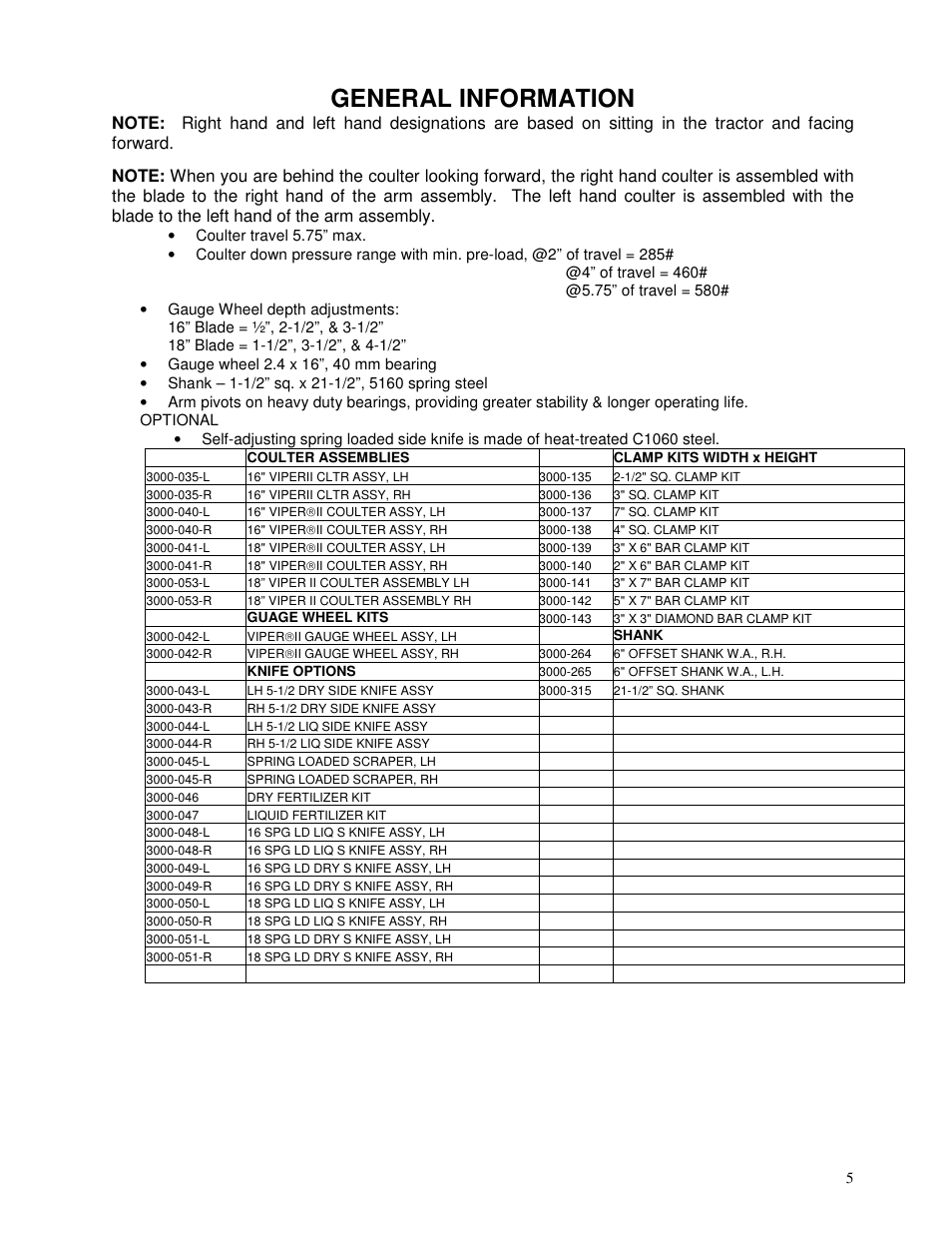 General information | Yetter 3000 Series Viper II Fertilizer Coulter User Manual | Page 5 / 36