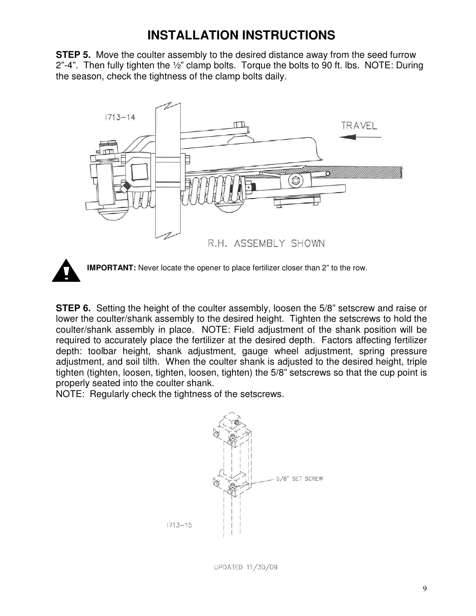 Installation instructions | Yetter 3000 Series Viper II Fertilizer Coulter User Manual | Page 9 / 36