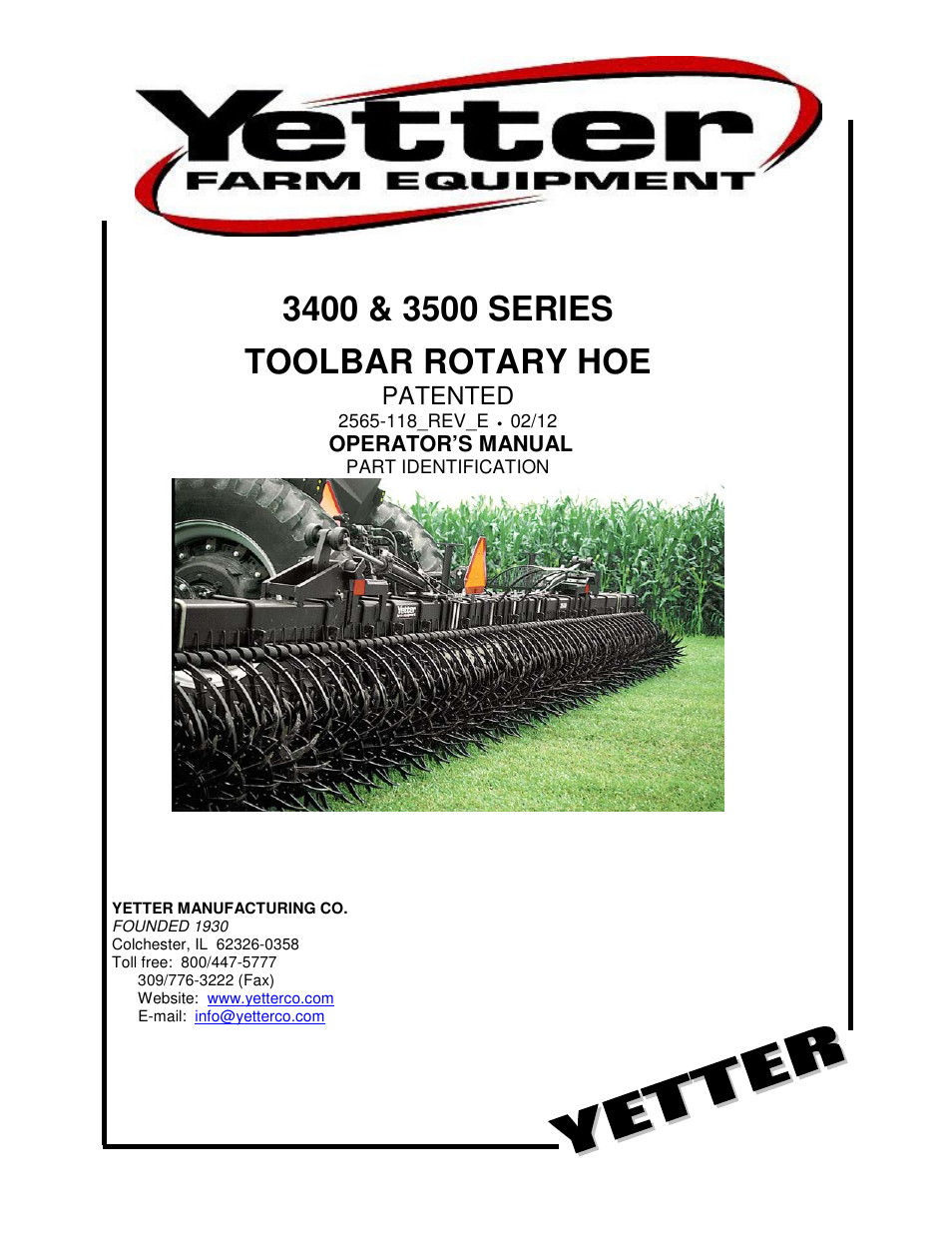 Yetter 3500 Series Toolbar Rotary Hoe User Manual | 36 pages