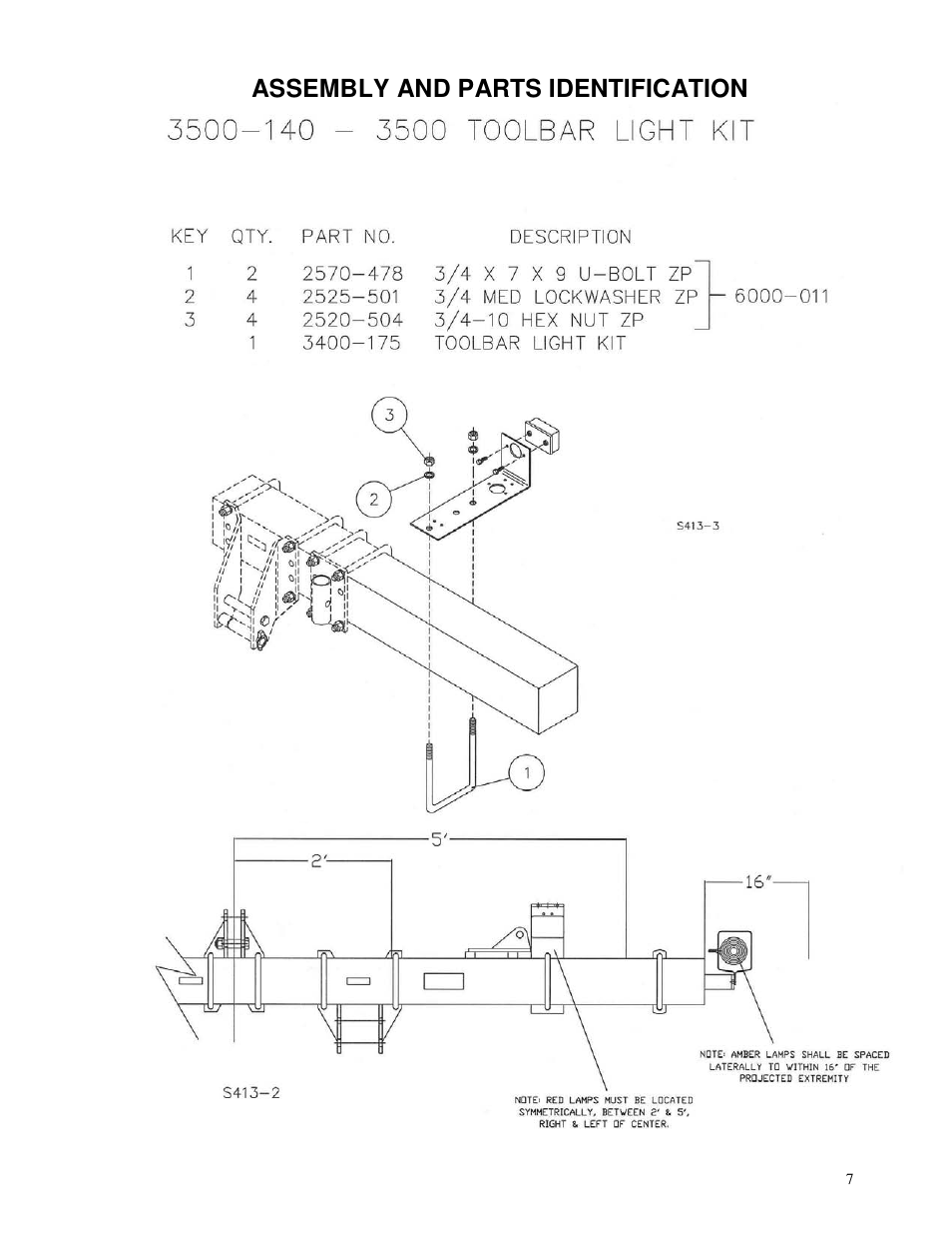 Assembly and parts identification | Yetter 3500 Series Toolbar Rotary Hoe User Manual | Page 7 / 36