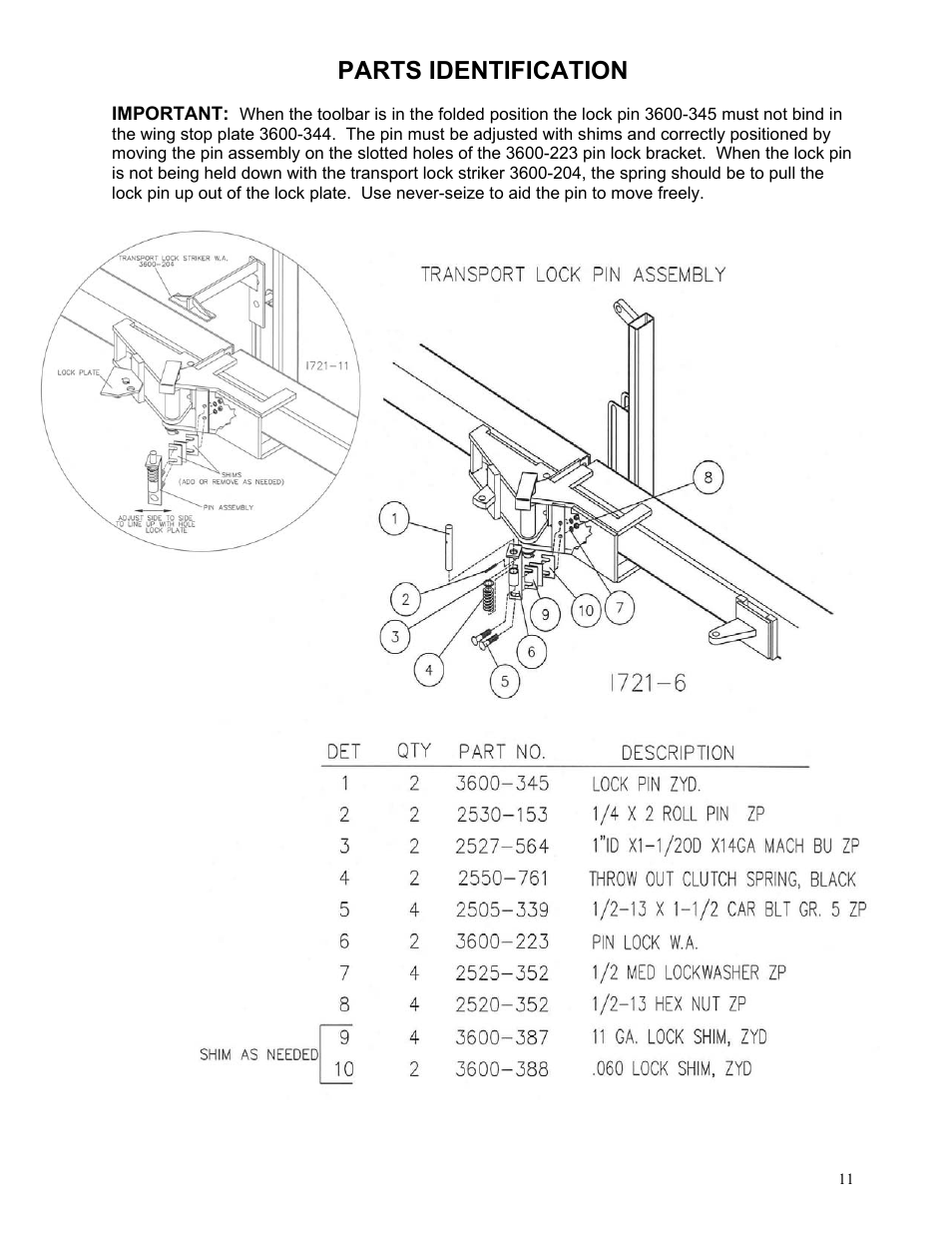 Parts identification | Yetter 3600 Series Fertilizer Toolbar for Self Propelled Sprayers User Manual | Page 11 / 20