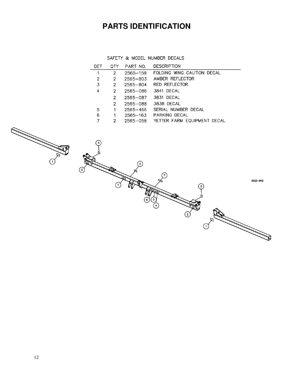 Parts identification | Yetter 3800 Series Single Hydraulic Locking Toolbar User Manual | Page 12 / 24