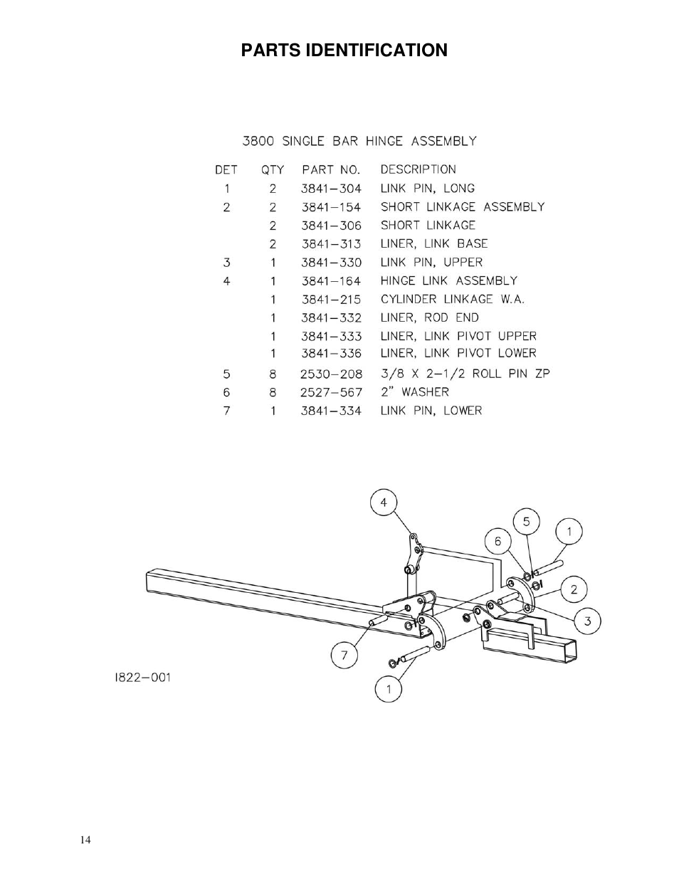 Parts identification | Yetter 3800 Series Single Hydraulic Locking Toolbar User Manual | Page 14 / 24