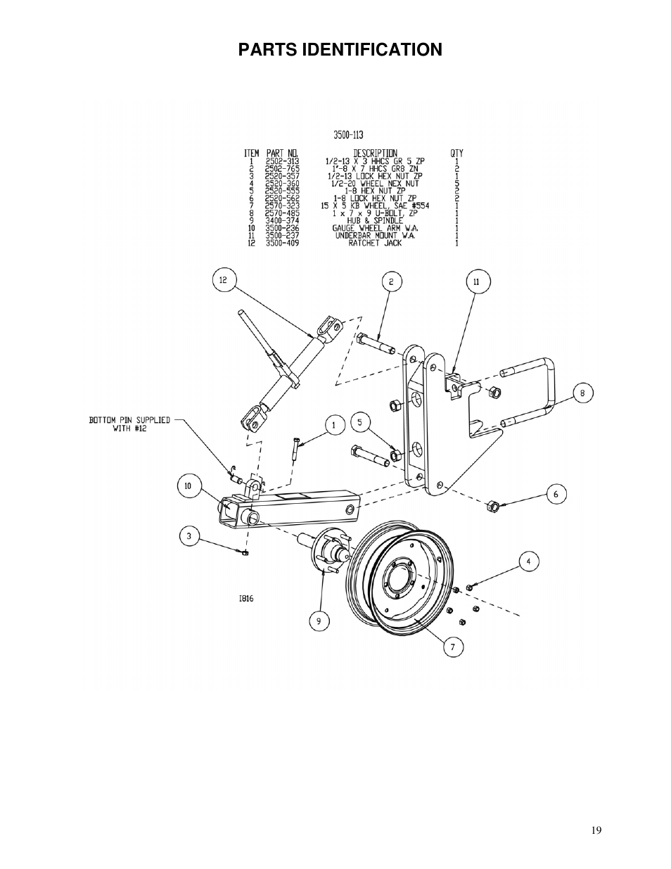 Parts identification | Yetter 3800 Series Single Hydraulic Locking Toolbar User Manual | Page 19 / 24