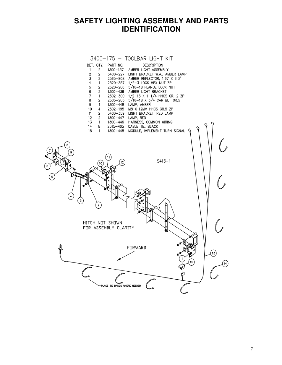 Safety lighting assembly and parts identification | Yetter 3800 Series Single Hydraulic Locking Toolbar User Manual | Page 7 / 24