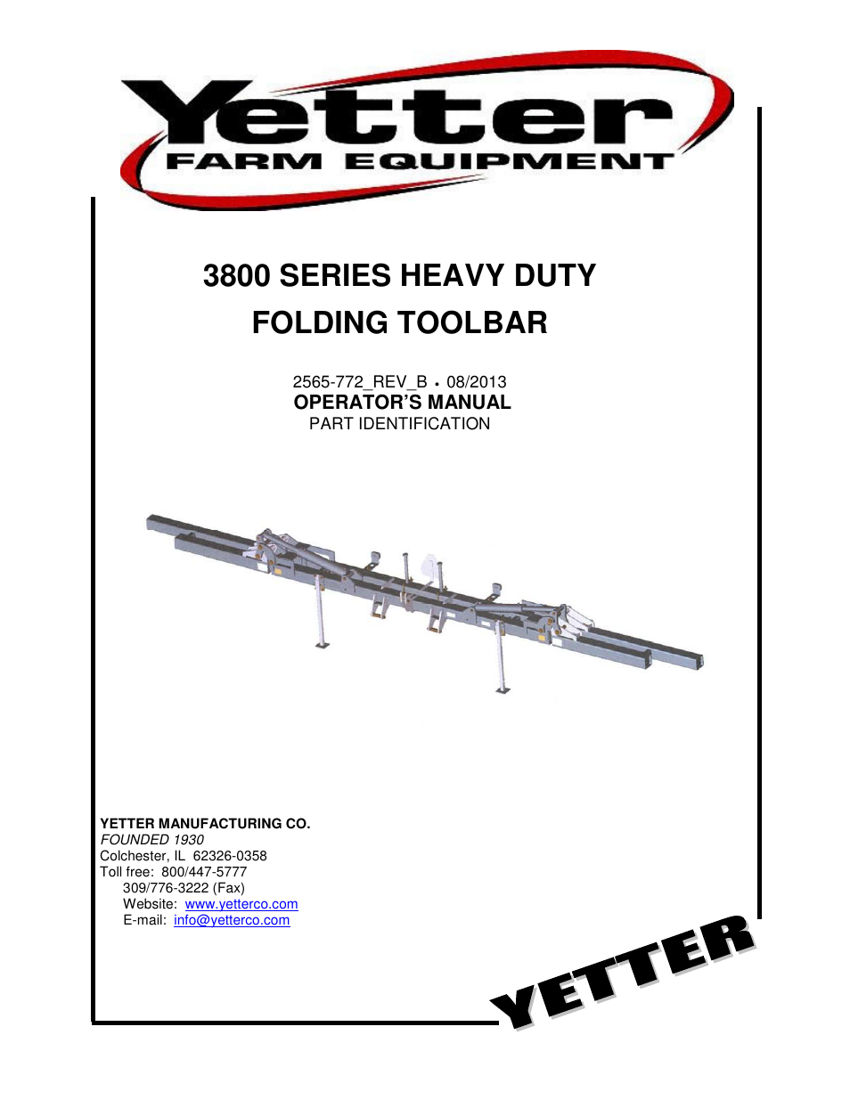 Yetter 3800 Series Double Heavy Duty Folding Toolbar User Manual | 24 pages