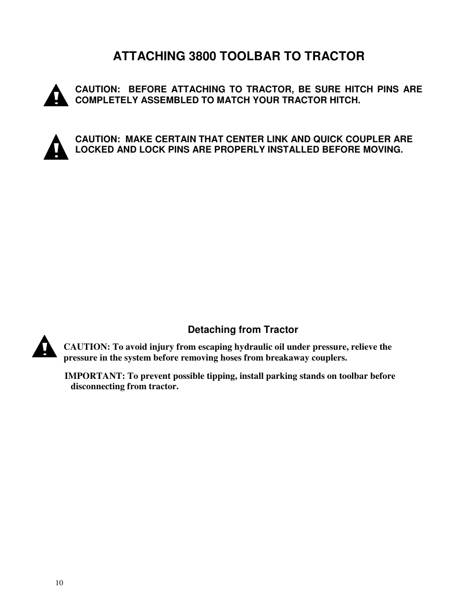 Attaching 3800 toolbar to tractor | Yetter 3800 Series Double Heavy Duty Folding Toolbar User Manual | Page 10 / 24