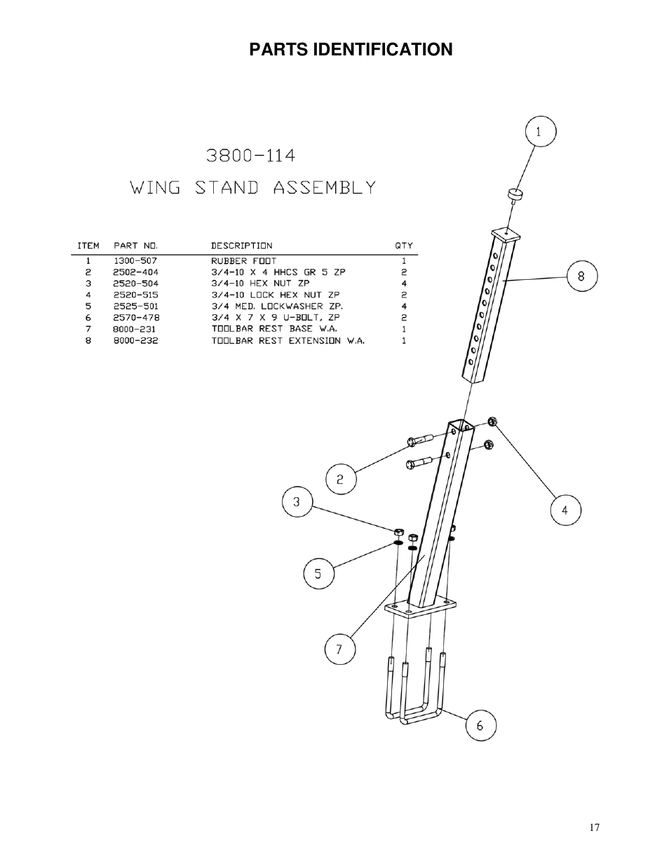 Parts identification | Yetter 3800 Series Double Heavy Duty Folding Toolbar User Manual | Page 17 / 24