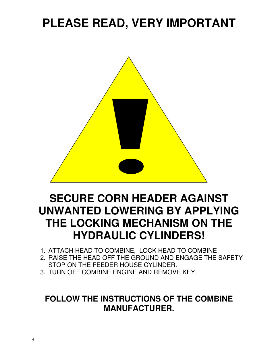 Please read, very important | Yetter 5000 Series Stalk Devastator- CNH, John Deere, Drago & Geringhoff User Manual | Page 4 / 64