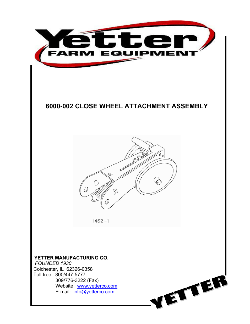 Yetter 6000-002 Close Wheel Attachment Assembly User Manual | 4 pages