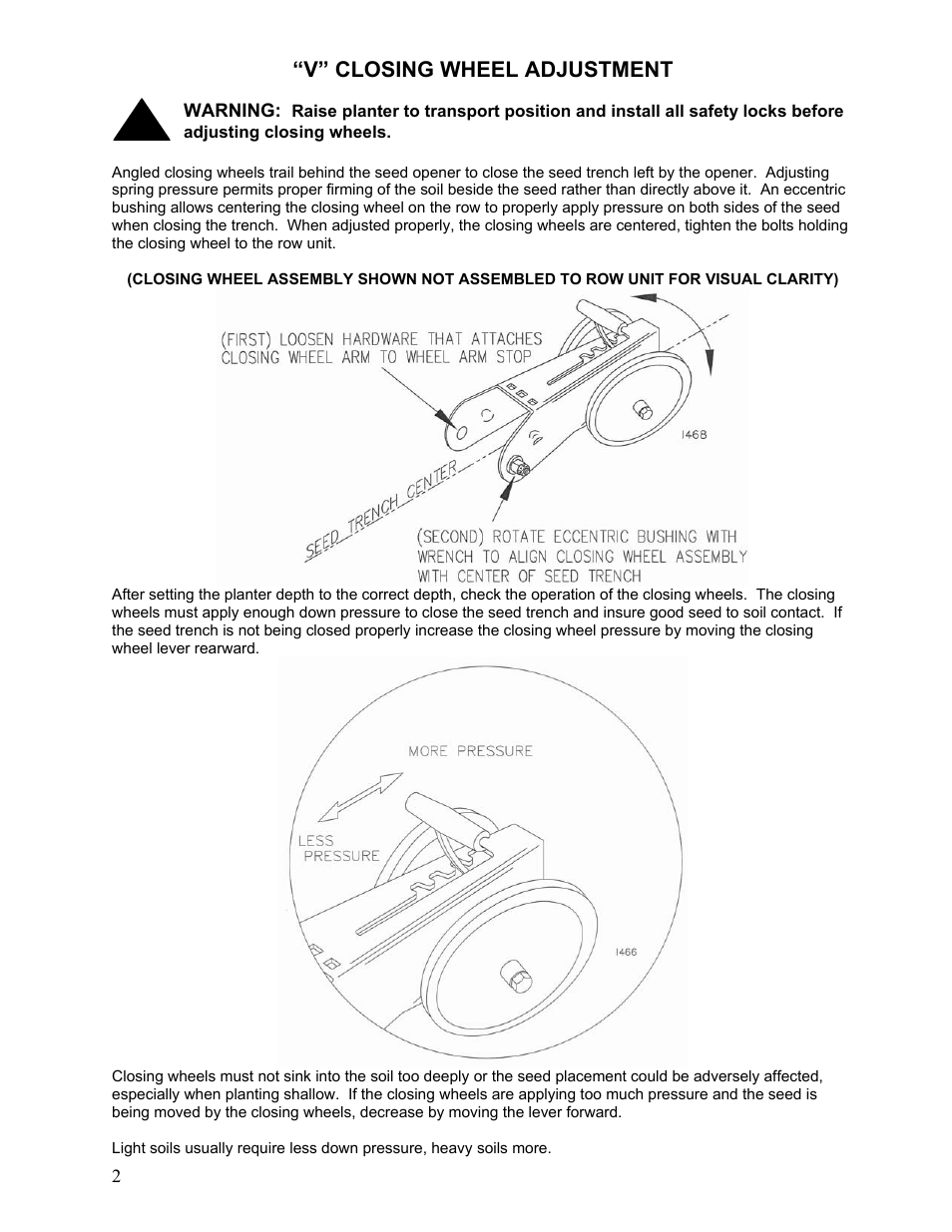 V” closing wheel adjustment | Yetter 6000-002 Close Wheel Attachment Assembly User Manual | Page 2 / 4