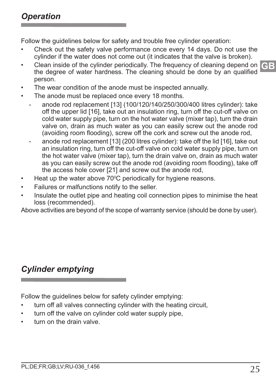 Operation, Cylinder emptying | KOSPEL SW User Manual | Page 25 / 40