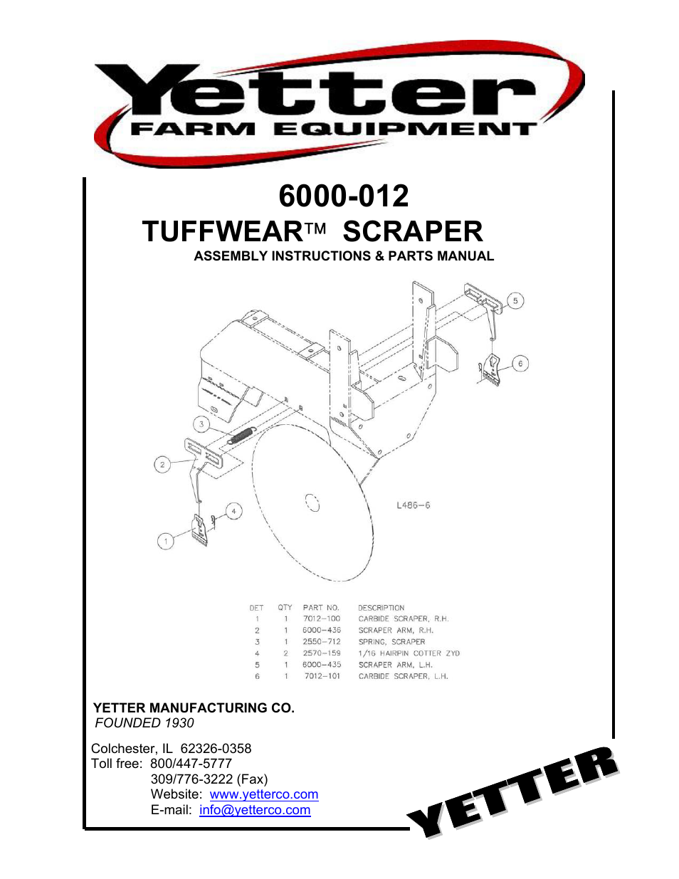Yetter 6000-012 Tuffwear Scraper User Manual | 4 pages