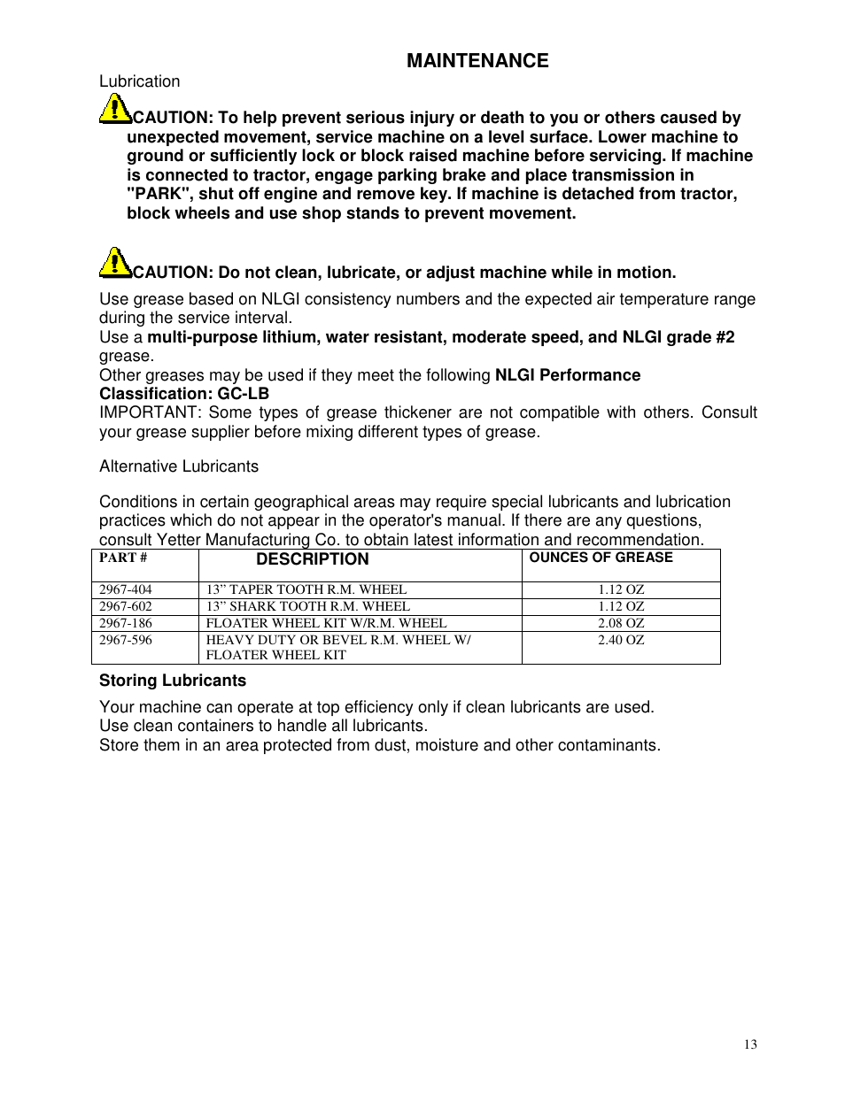 Maintenance | Yetter 6150 Series Markers User Manual | Page 13 / 52