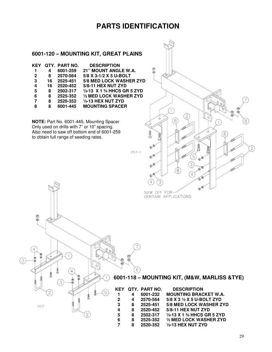 Parts identification | Yetter 6150 Series Markers User Manual | Page 29 / 52