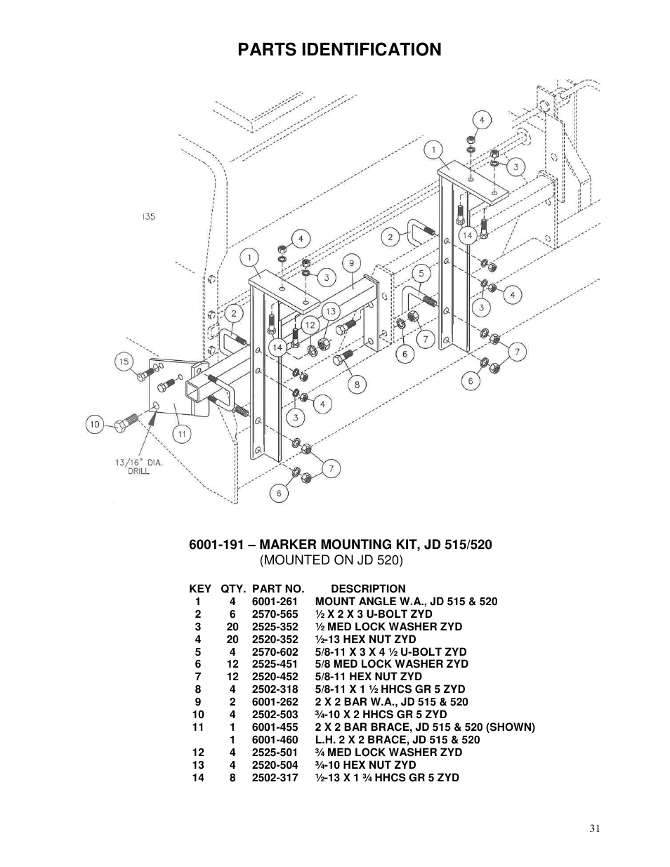 Parts identification | Yetter 6150 Series Markers User Manual | Page 31 / 52