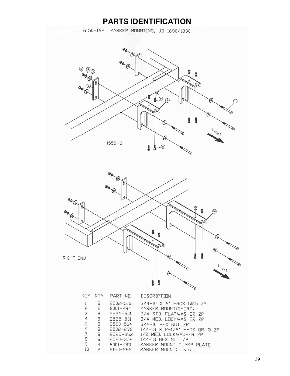 Parts identification | Yetter 6150 Series Markers User Manual | Page 39 / 52