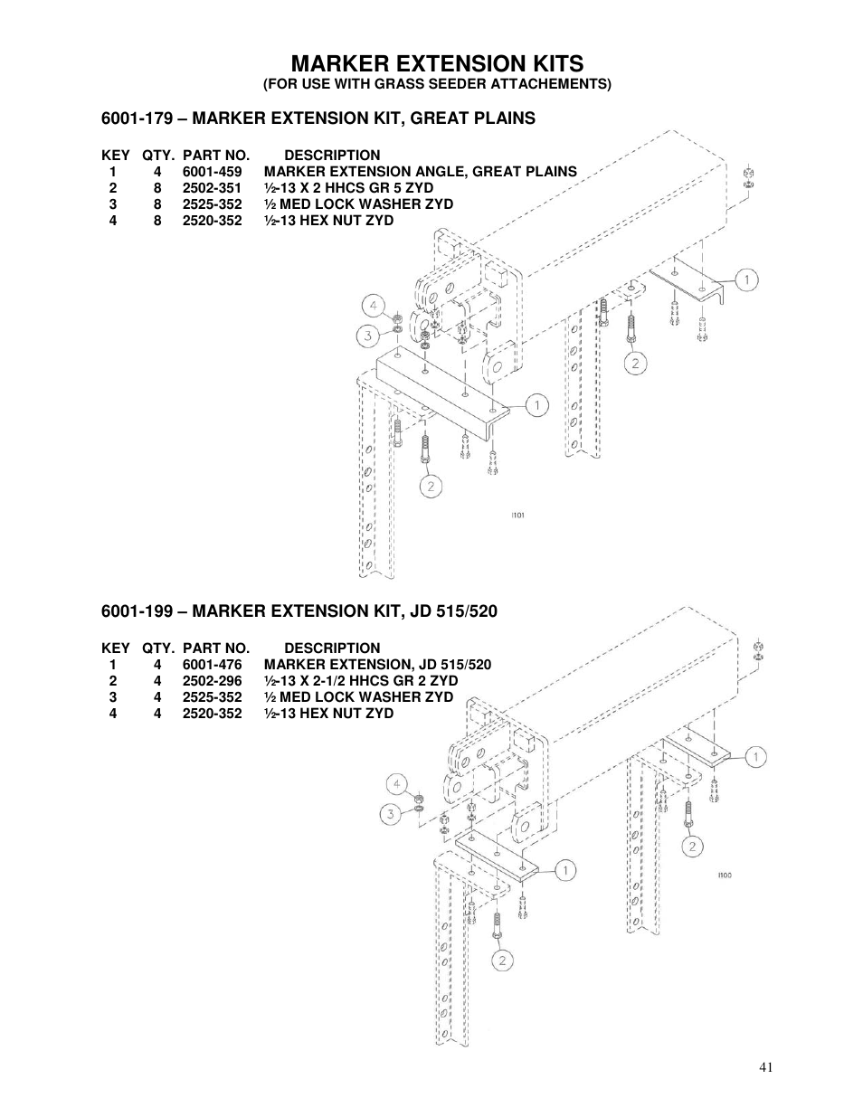 Marker extension kits | Yetter 6150 Series Markers User Manual | Page 41 / 52