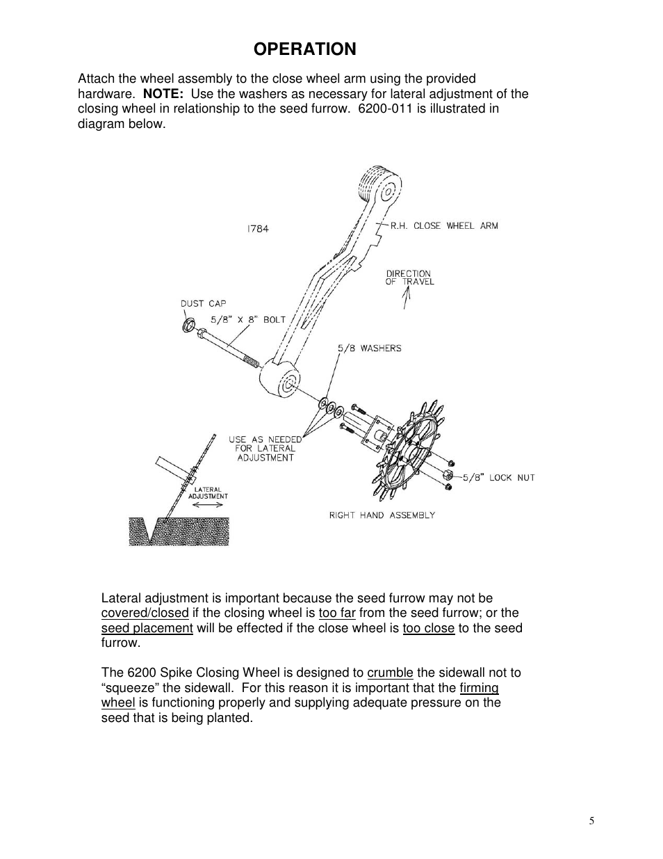 Operation | Yetter 6200-021 13 Spike Closing Wheels User Manual | Page 5 / 12