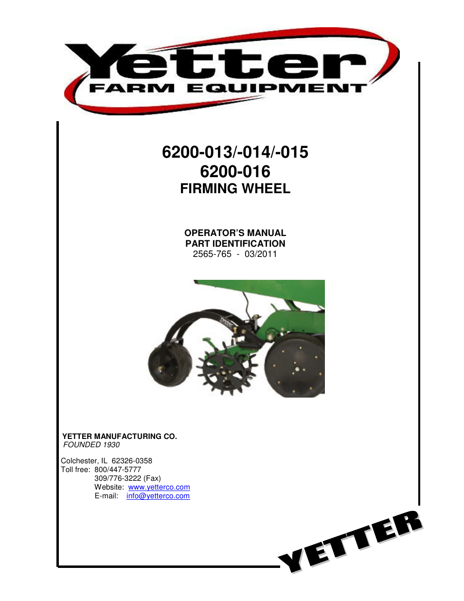 Yetter 6200-016 Firming Wheel User Manual | 16 pages