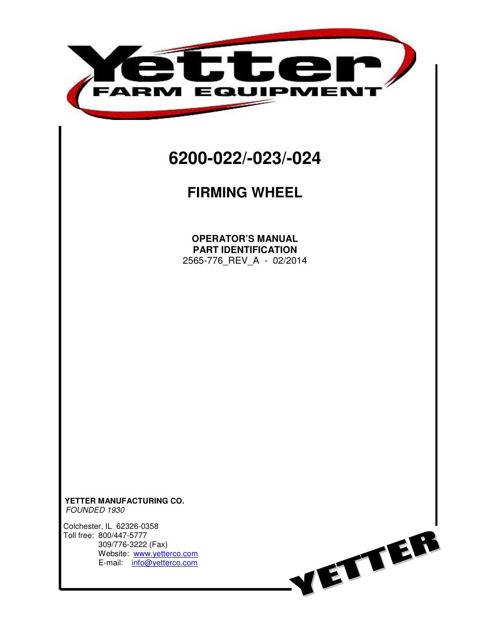 Yetter 6200-024 Firming Wheel User Manual | 16 pages
