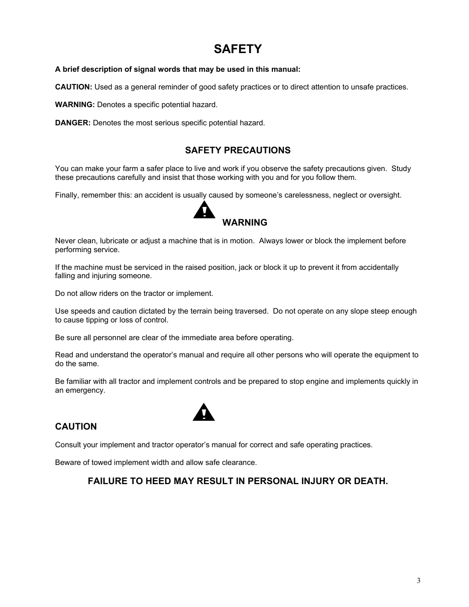 Safety | Yetter 6200-109 V-Close Wheel Kit CNH Row Unit User Manual | Page 3 / 13