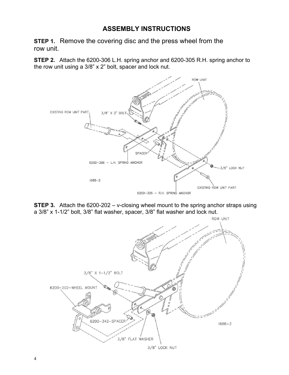 Assembly instructions | Yetter 6200-109 V-Close Wheel Kit CNH Row Unit User Manual | Page 4 / 13