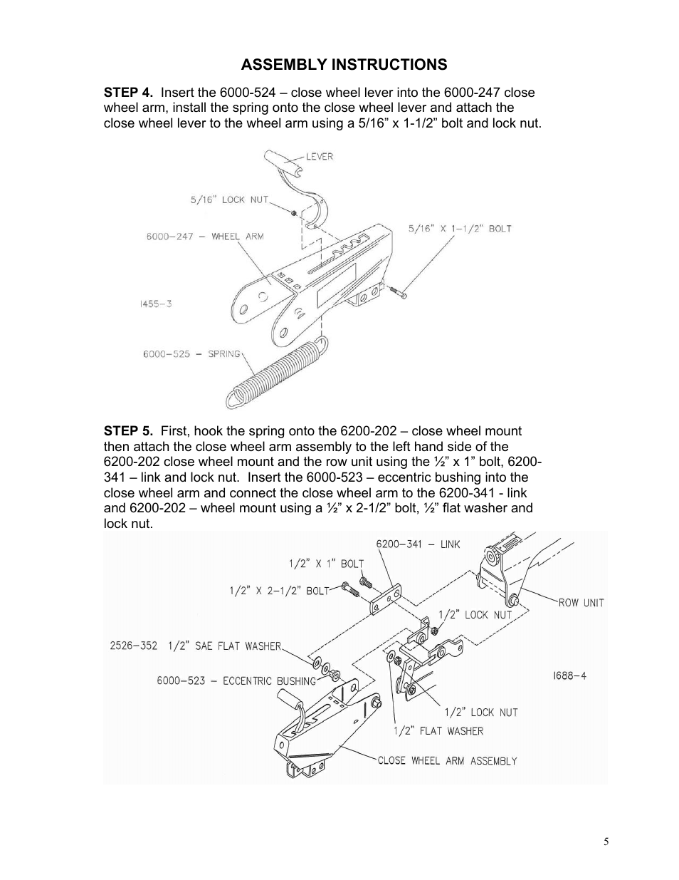 Assembly instructions | Yetter 6200-109 V-Close Wheel Kit CNH Row Unit User Manual | Page 5 / 13