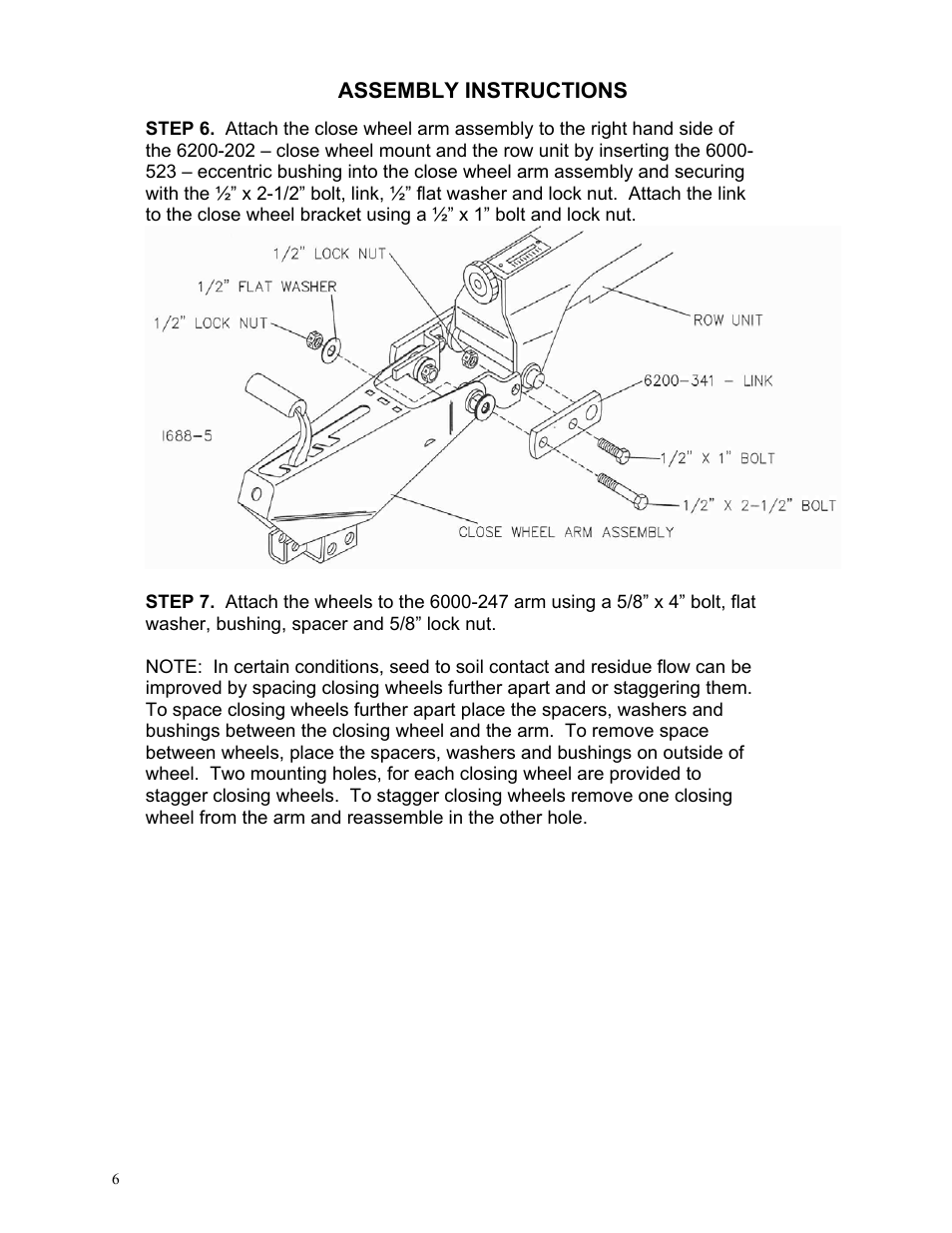 Assembly instructions | Yetter 6200-109 V-Close Wheel Kit CNH Row Unit User Manual | Page 6 / 13