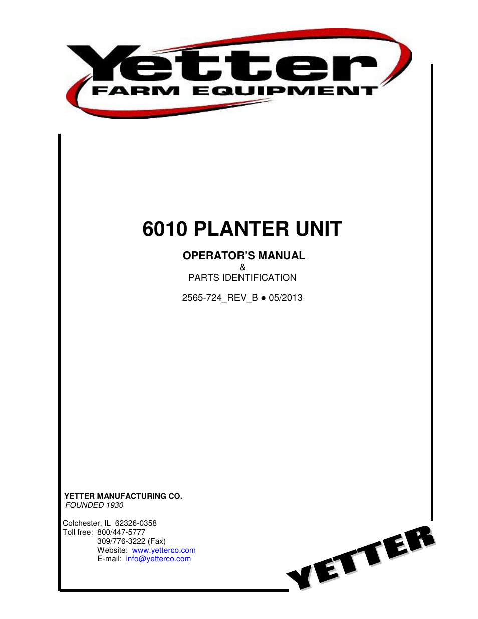 Yetter 71 Series Planter User Manual | 36 pages