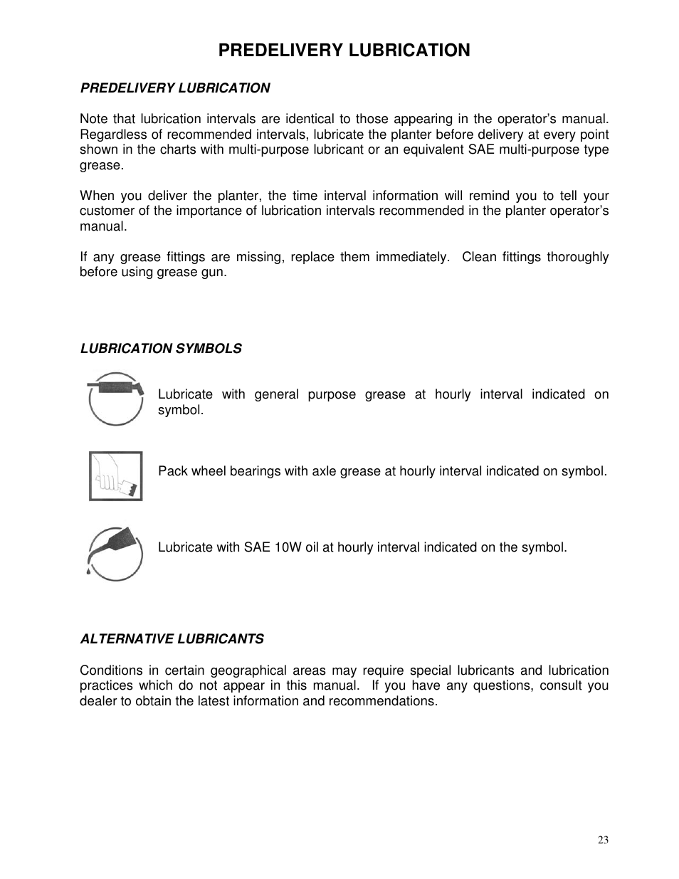 Predelivery lubrication | Yetter 71 Series Planter User Manual | Page 23 / 36