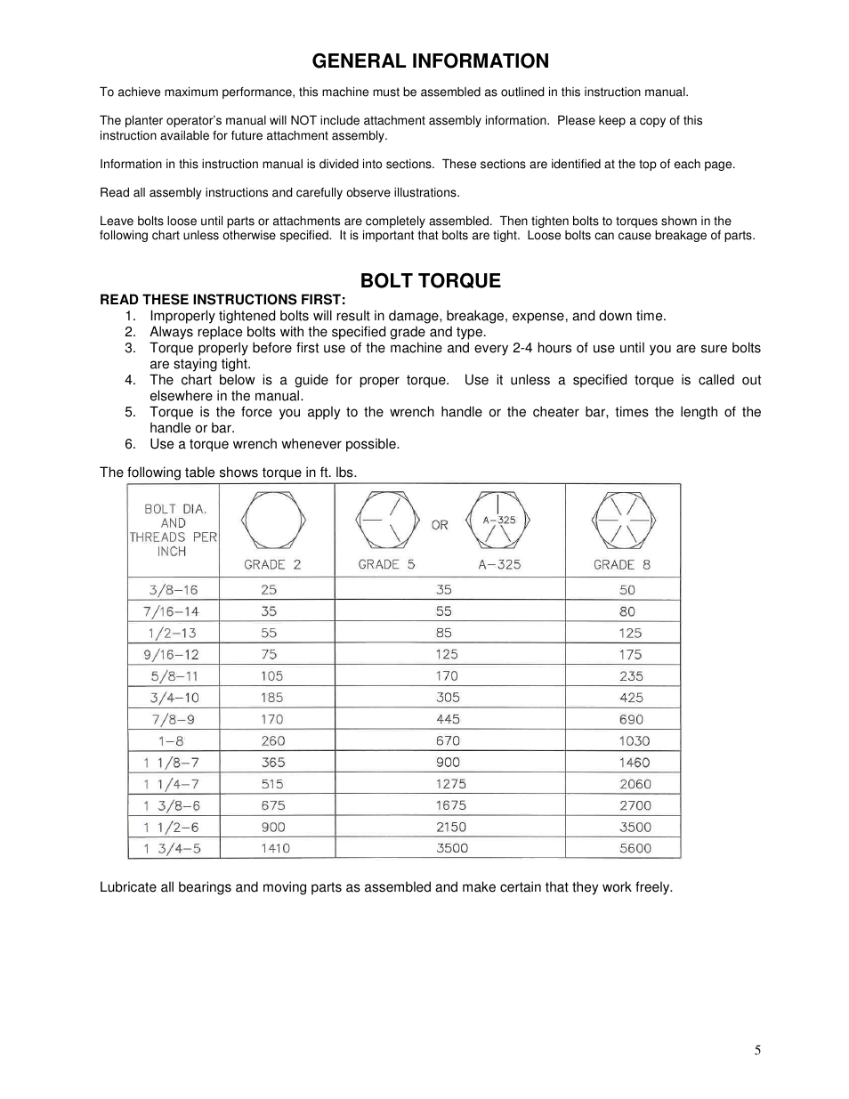 General information, Bolt torque | Yetter 71 Series Planter User Manual | Page 5 / 36