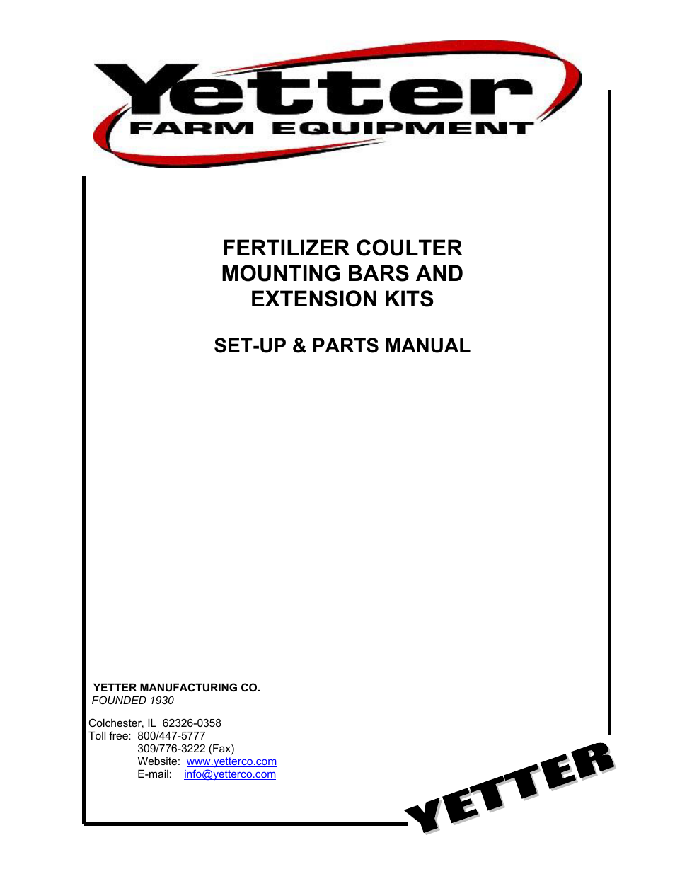 Yetter Bar Kit Manual User Manual | 36 pages