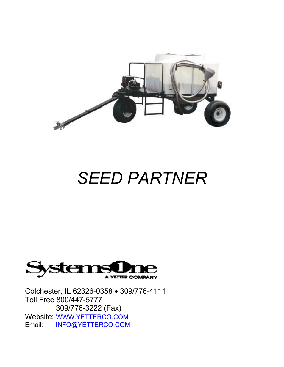 Yetter Systems One Seed Partner User Manual | 20 pages
