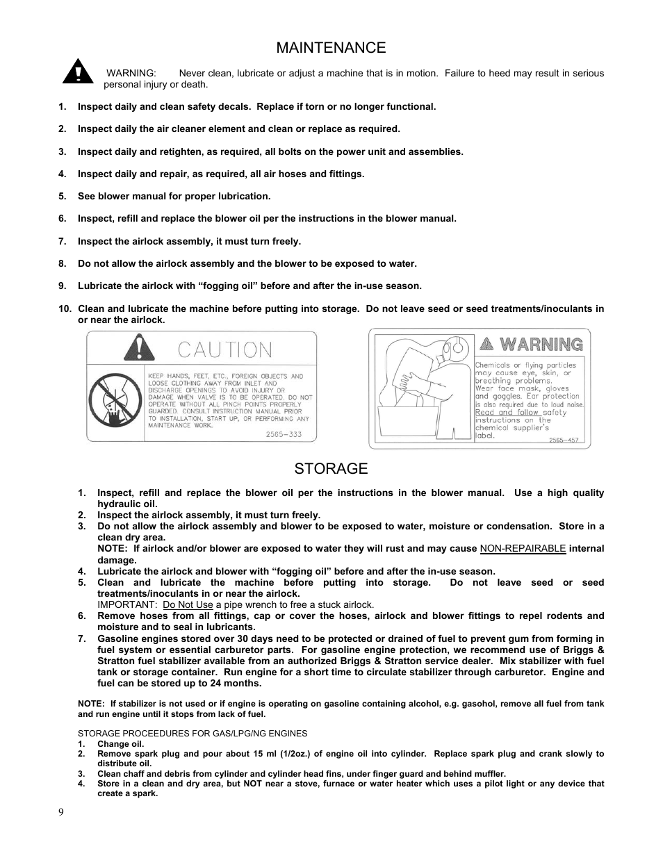 Maintenance, Storage | Yetter Systems One Seed Partner User Manual | Page 9 / 20