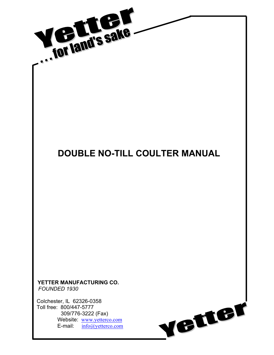 Yetter Double Hub No-Till Coulter User Manual | 16 pages