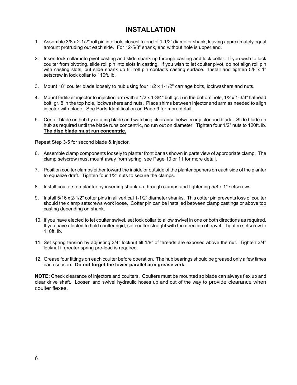 Installation | Yetter Double Hub No-Till Coulter User Manual | Page 6 / 16