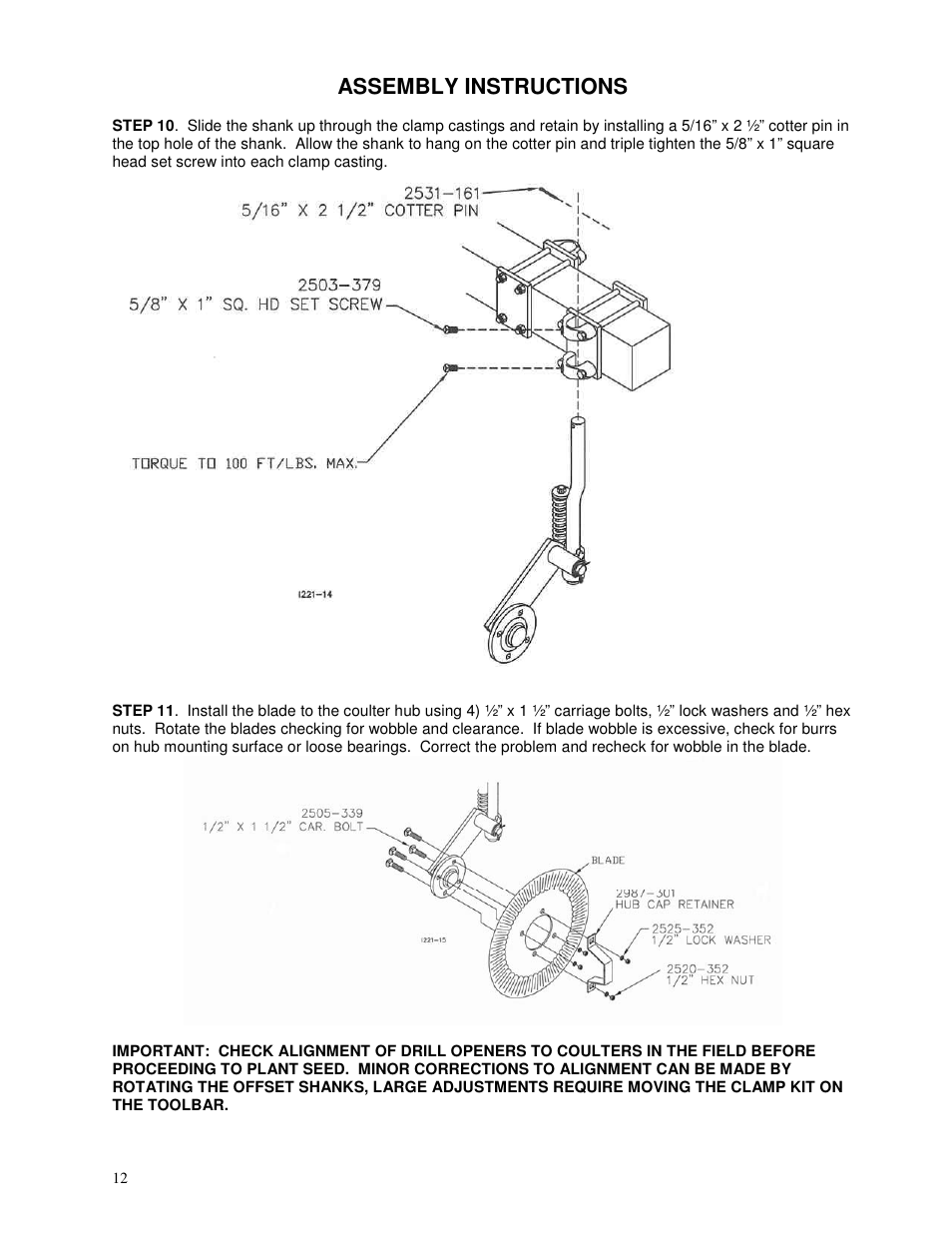 Assembly instructions | Yetter 6300 Coulter Cart User Manual | Page 12 / 36