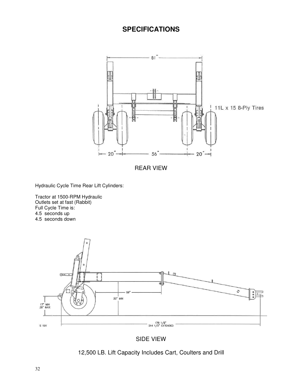 Specifications | Yetter 6300 Coulter Cart User Manual | Page 32 / 36