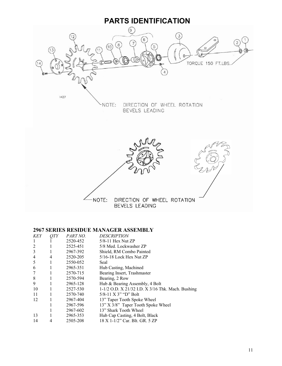 Parts identification | Yetter Narrow Row Single Wheel Residue Manager User Manual | Page 11 / 16