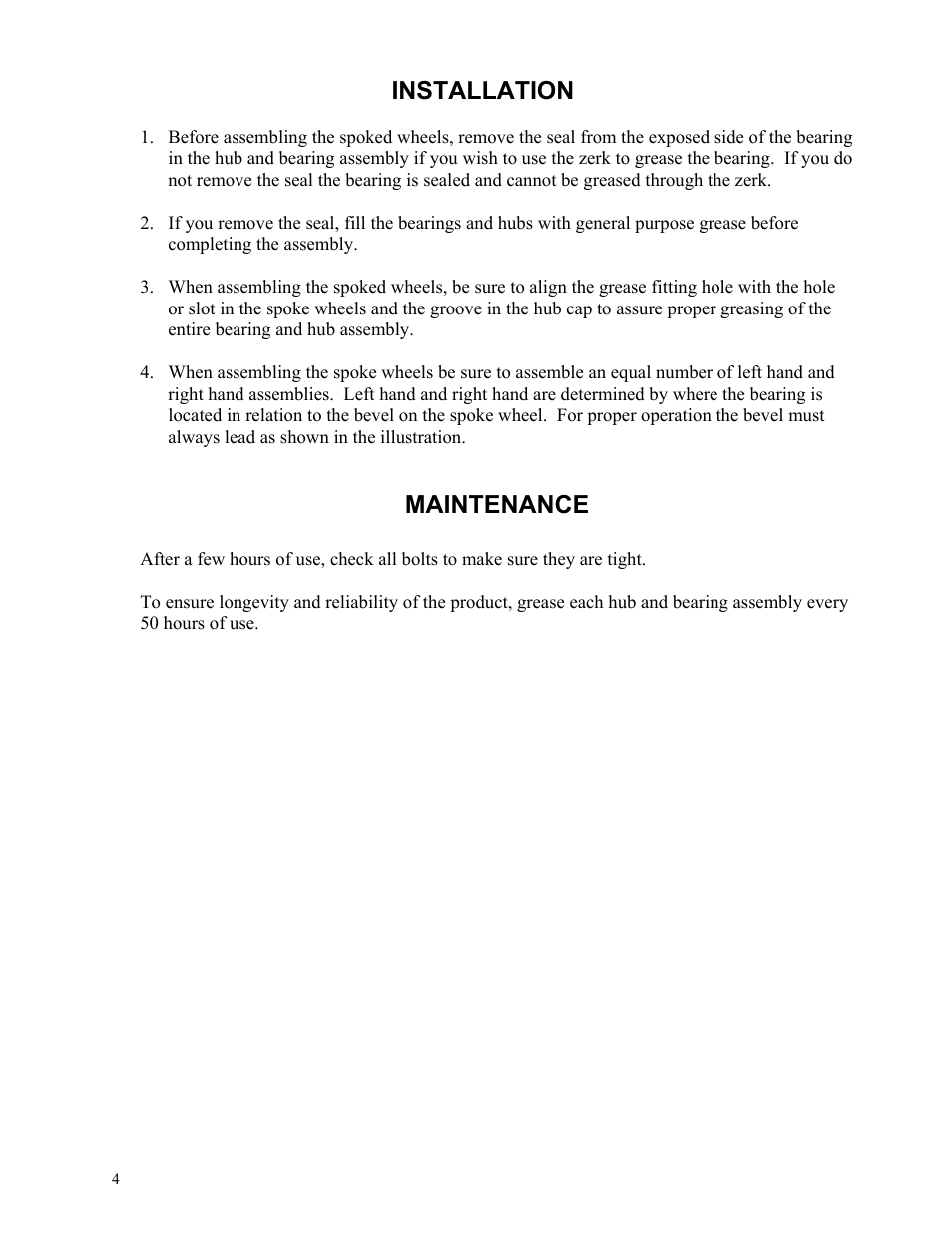 Installation, Maintenance | Yetter Narrow Row Single Wheel Residue Manager User Manual | Page 4 / 16
