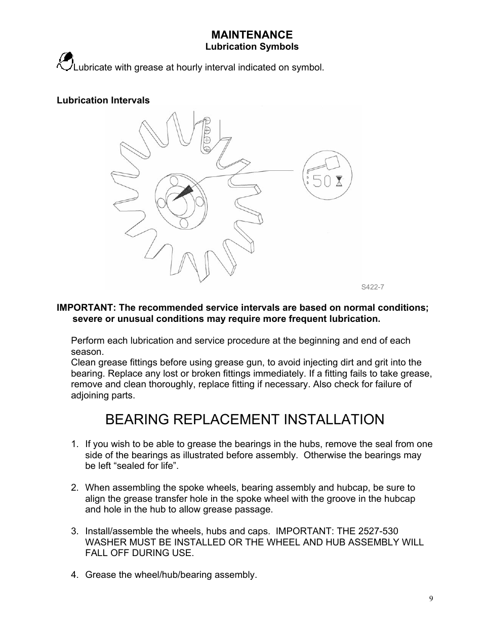 Bearing replacement installation | Yetter Narrow Row Single Wheel Residue Manager User Manual | Page 9 / 16