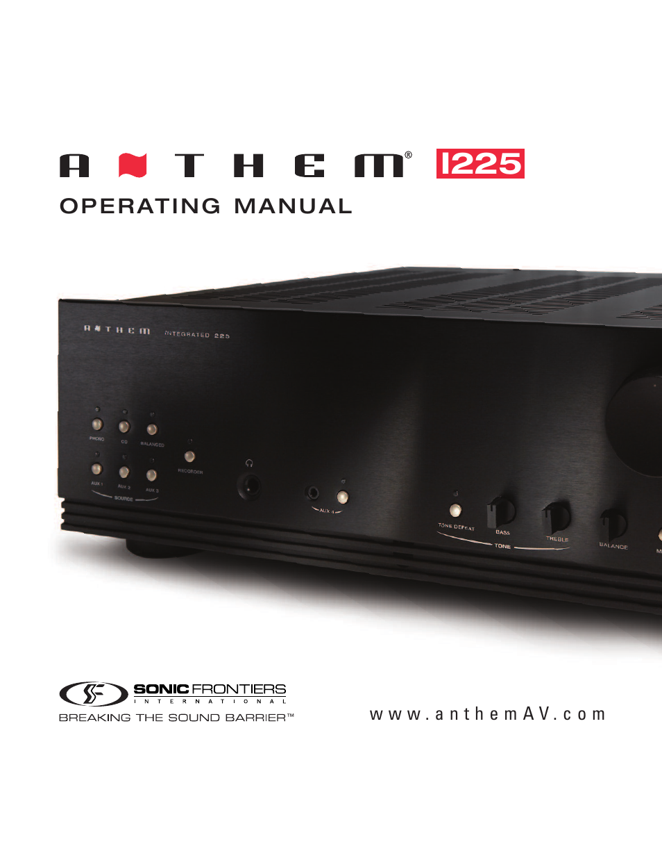 Anthem Integrated 225 User Manual | 16 pages