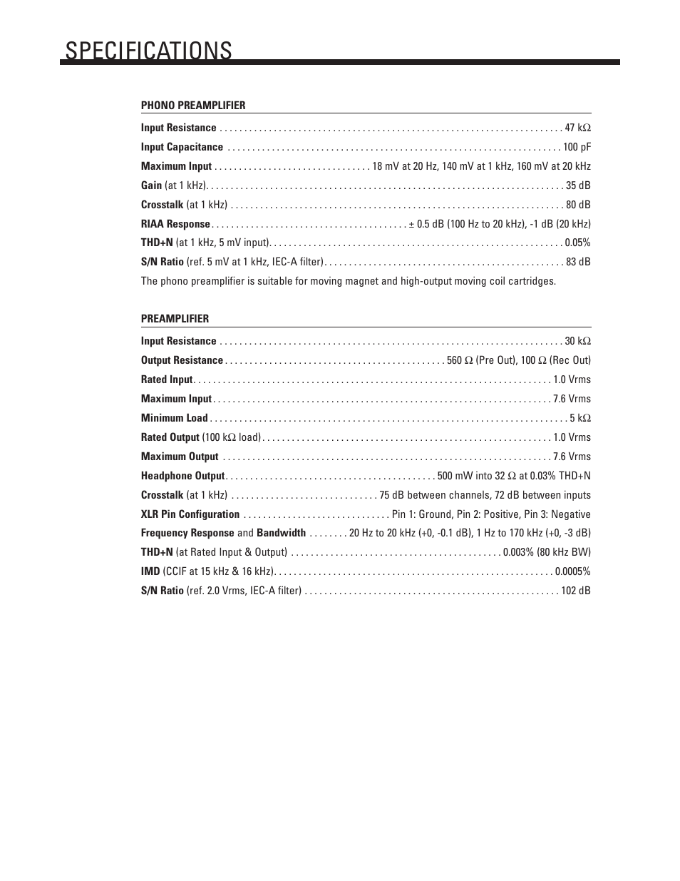 Specifications | Anthem Integrated 225 User Manual | Page 12 / 16