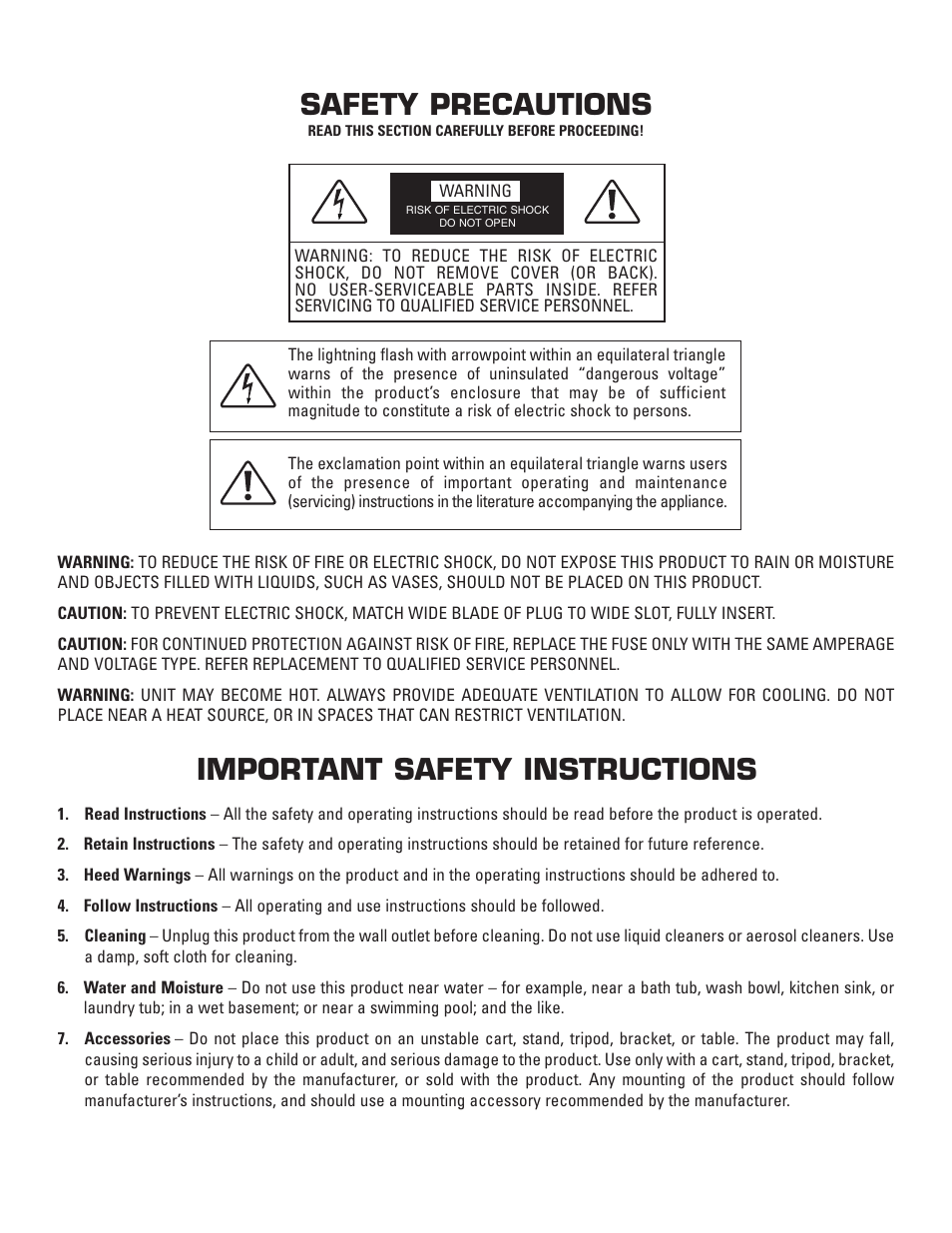 Safety precautions, Important safety instructions | Anthem Integrated 225 User Manual | Page 2 / 16