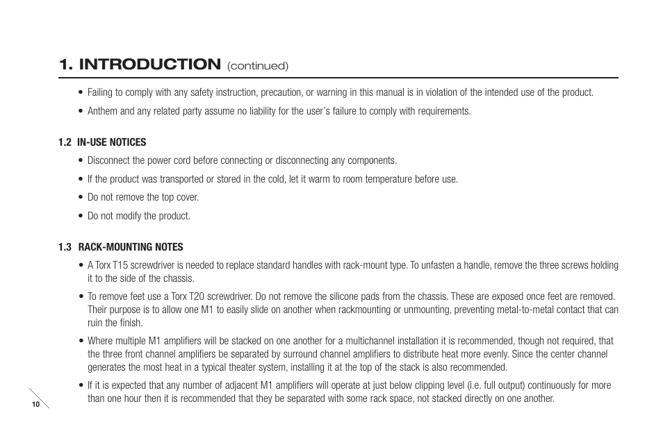 Introduction | Anthem M1 User Manual | Page 11 / 24