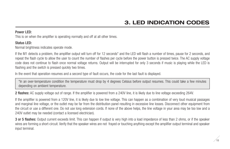 Led indication codes | Anthem M1 User Manual | Page 16 / 24